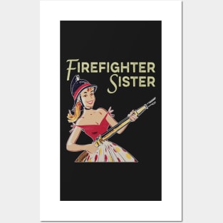 1950s Vintage Female Firefighter Sister Posters and Art